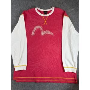 VTG Y2K Evisu Shirt Men Red White Long Sleeve Skater Seagull Logo Streetwear 2XL